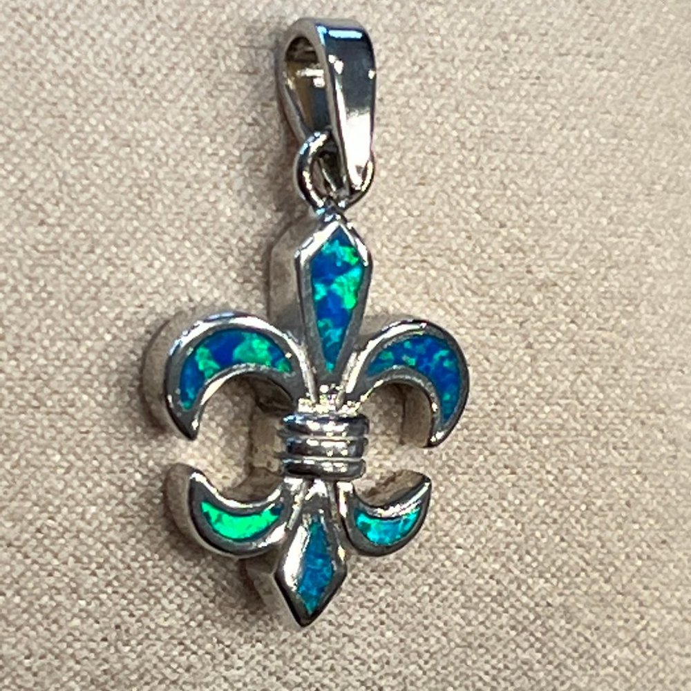 Blue and Green Fleur-de-Lis Enamel Pendant